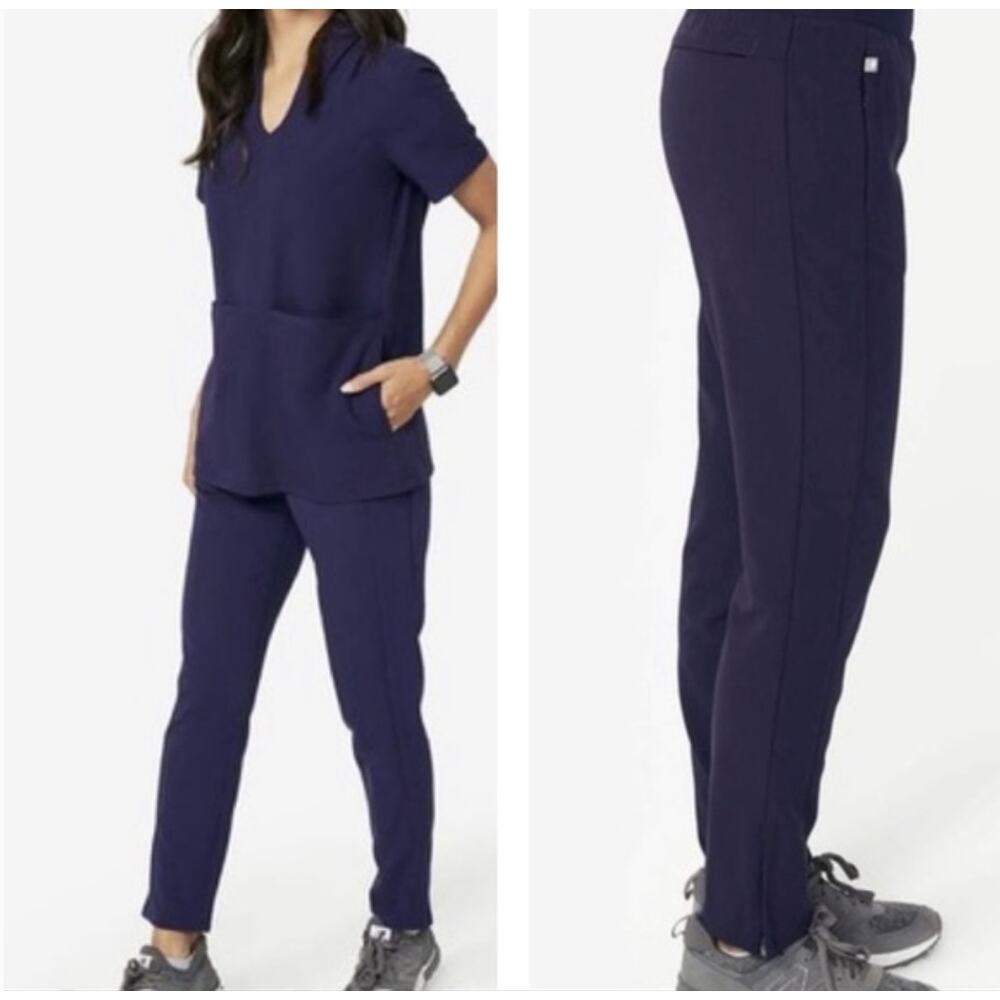 FIGS Tidore Tailored Skinny Scrub Pants Zip Ankle Navy Size Large